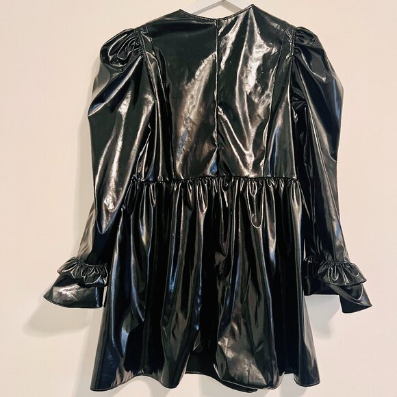 BATSHEVA Black PVC mini dress with ruffled sleeves - Picture 1 of 5